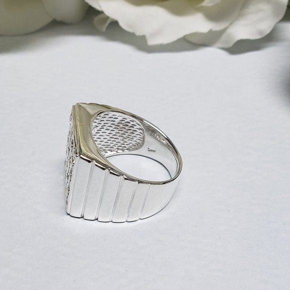 935 Silver Men Vintage Jewelry Wedding Ring Round Cubic Zircon - Picture 5 of 9